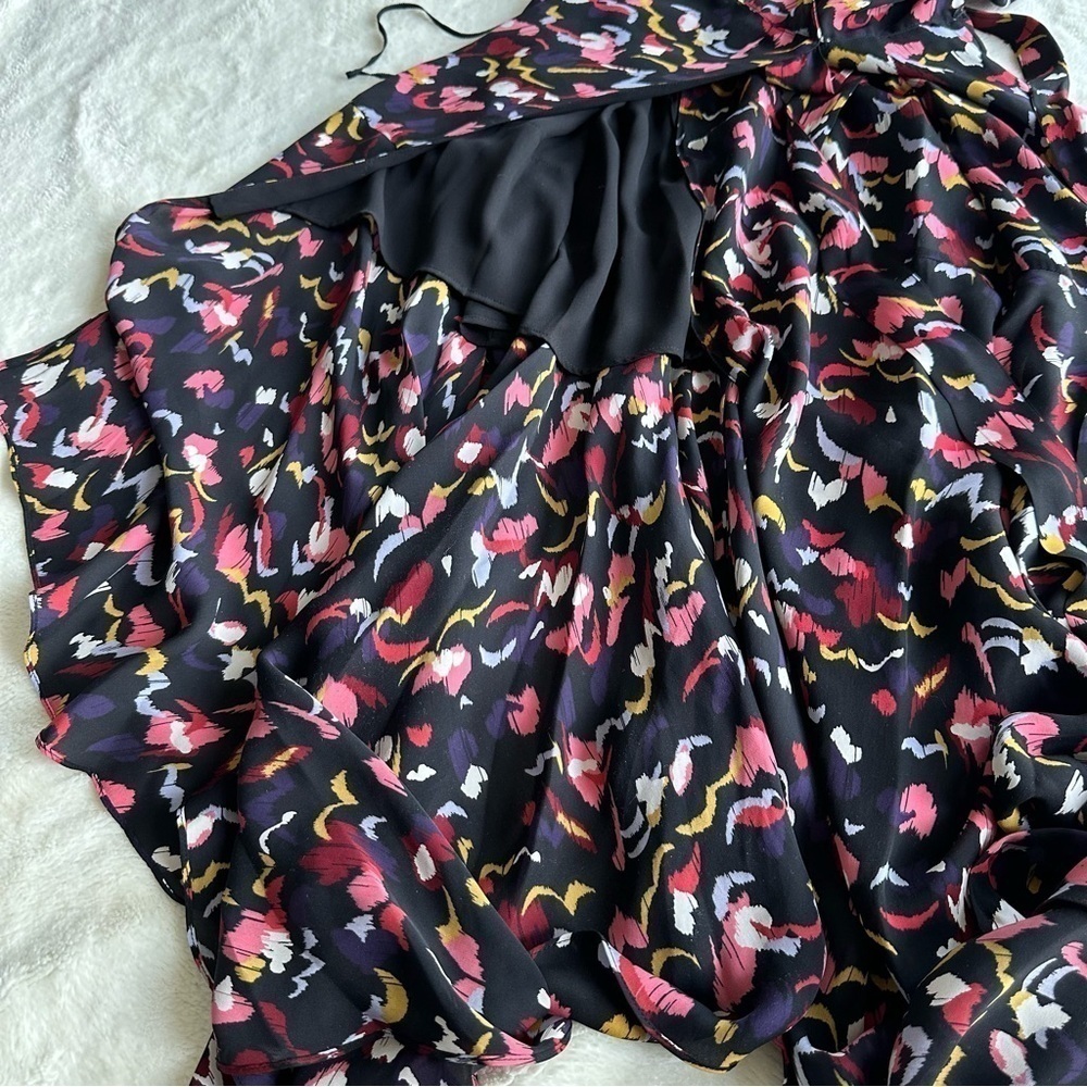 A.L.C Roslyn Silk Print Black Pink V-neck Sleeveless Midi Dress M (10) - Picture 6 of 13